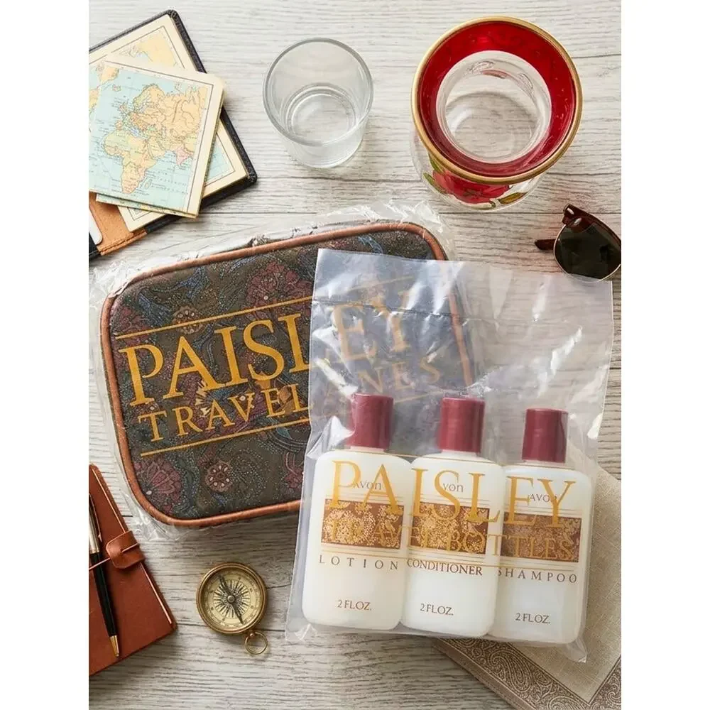 Vintage Avon 4pc Toiletry Travel Set New Sealed Tapestry Case Retro Gift